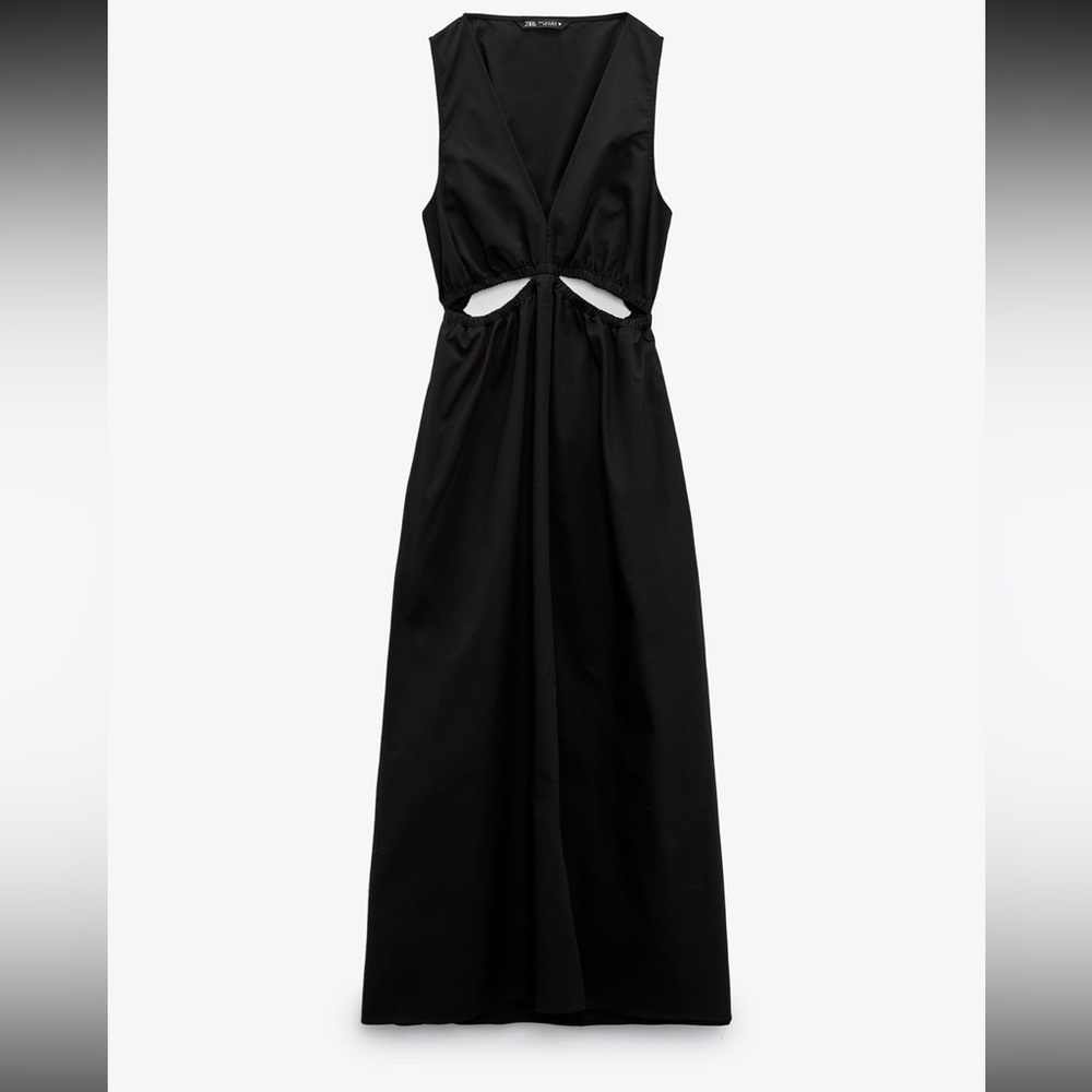 Zara Black Gabardine Cutout Midi Dress
